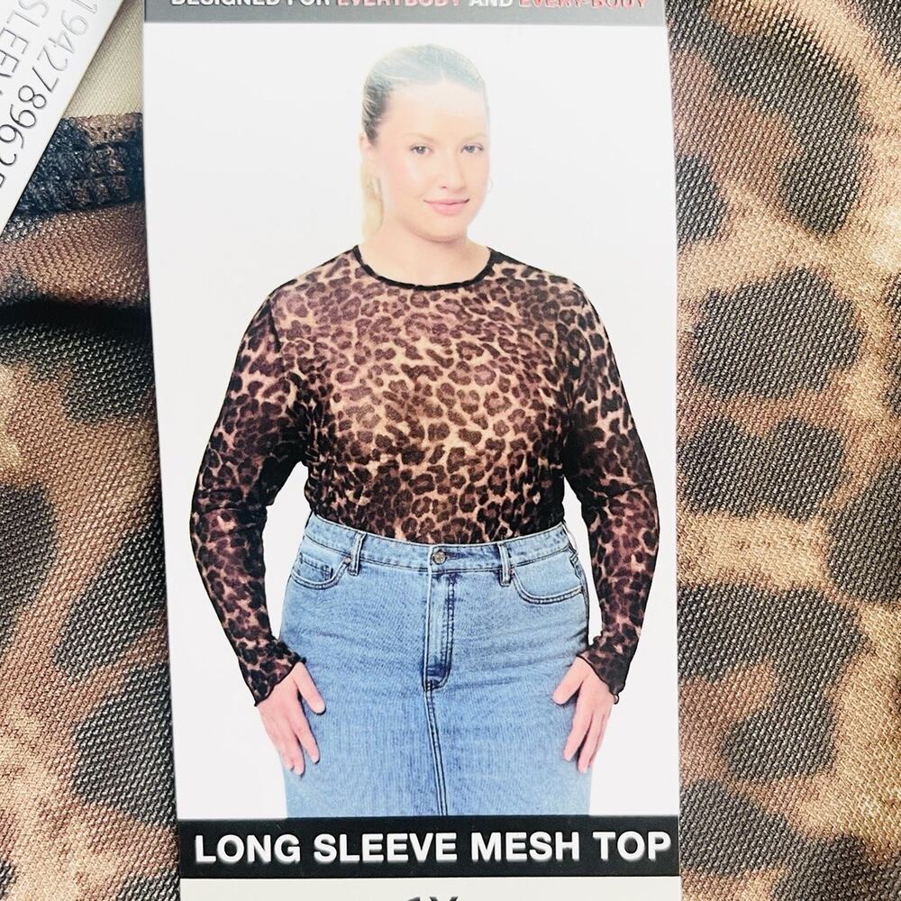 Edited by Remi Bader Women's‎ Long Sleeve Mesh Top Size 1X Leopard Print Brown